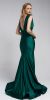 Satin Fitted V Neck Prom Dress Green in Back